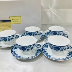 A【箱付き】NARUMI ナルミ Fine China ファインチャイナ ブルーフラワー カップ＆ソーサー 5客 まとめ売り