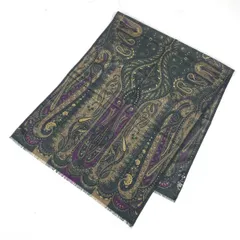 ETRO エトロ 大判ストール  ペイズリー柄/ 164×65cm  シルク×ウール/ グリーングレー レディース / 240001194973