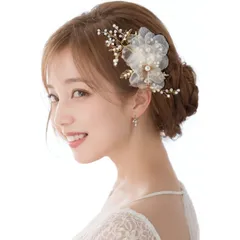[TIGLOSS] 髪飾り ヘアアクセサリー 結婚式 ヘッドドレス 花嫁 大きめ パール 髪留め 花 和装 ヘアピン ヘアクリップ コーム まとめ髪 おしゃれ 大人 専用BOX付（タイプA）