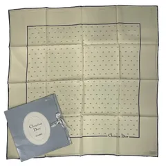 未使用品 Christian Dior クリスチャン ディオール スカーフ シルク CDロゴ 総柄 ベージュ 箱付き