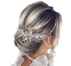 【J's select】リーフ フラワー クリスタル ビジュー レディース ヘアアクセサリー 髪飾り ヘッド ドレス 結婚式 パーティに