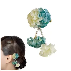 ［＆JuJu］ 髪飾り 浴衣 【選べる8カラー】 花 着物 和装 小物 【小ぶりでさりげなく】 (ミントブルー＊アイボリー)