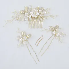 Haodeliy 髪飾り ヘアアクセサリー ヘッドドレス コーム Uピン ヘアピン 5点セット 綺麗な花柄 パール 花嫁 ヘアアクセサリー 手作り ウェディング フラワー 結婚式 披露宴 二次会 発表会 卒業式 入学式 パーティー 和装用髪飾り 和風