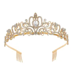 YINKE ティアラ 王冠 ヘアアクセサリー パール ティアラ 誕生日 卒業式 ページェント 写真撮影 ウエディングドレスアクセサリー 女性の髪飾り 結婚式 子供＆大人用 (ゴールデン)