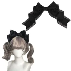[HAPVITAL] ロリータ 髪飾り 刺繍 蝶結び リボン付き 森ガール 可愛い かわいい レース レディース カチューシャ フリル お姫様 かわいい コスプレ ゴシック ガールズ メイドヘア 文化祭 学園祭 撮影用 変装 仮装 (ブラック)