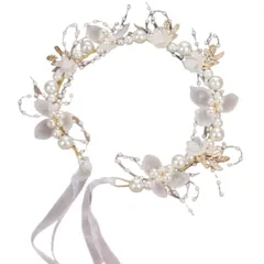 SensaBliss 花 パール 髪飾り 結婚式 カチューシャ キッズ 女の子 ヘッドドレス ヘアアクセサリー 花嫁 花冠 クラウン フラワー ヘアバンド 頭飾り 発表会 入学式 卒業式 パーティー ウェディング 和装 舞台衣装 写真撮影 プレゼント 手作り