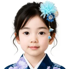 【OTAKUMARKET】浴衣 髪飾り 子供 七五三 袴 着物 卒業式 夏祭り 着物 和装 和風 髪留め リップ 高級 8色選べる (02青)