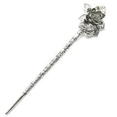 [Miaomyao] かんざし 一本 髪飾り 和装 浴衣 着物 ヘアアクセサリー アンティーク 蓮の花 ブラック シルバー