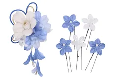 [鎌倉工芸] 和装 髪飾り 蘭 花びら 揺れる さがり付き クリップ Uピン セット レディース 青