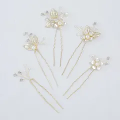 Haodeliy 髪飾り ヘッドドレス 木の葉 花モチーフ パールUピン 5点セット 花嫁 ヘアアクセサリー 手作り ウェディングヘッドドレス 髪飾り フラワー 結婚式 披露宴 二次会 発表会 卒業式 入学式 パーティー 和装用髪飾り ヘアアクセサリー 和風