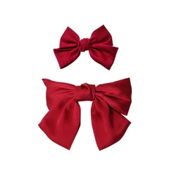 【BEAUTY PLAYER】ヘアピン リボン バレッタ大きめ 親子グループ 2個/セット 蝶結びヘアークリップ ヘアピン 髪飾り 髪留め (ワインレッド)