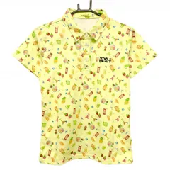 【超美品】ビバハート 半袖ポロシャツ イエロー×マルチカラー フルーツ・カクテルグラス総柄  レディース 40(M) ゴルフウェア VIVA HEART