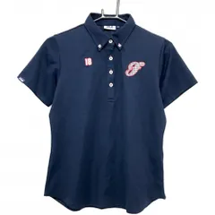 【超美品】フィラゴルフ 半袖ポロシャツ ネイビー ワッペン ボタンダウン レディース L ゴルフウェア FILA GOLF