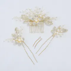 Haodeliy 髪飾り ヘアアクセサリー コーム Uピン 5点セット 木の葉 花モチーフ 花嫁 かんざし ヘッドドレス 手作り ウェディングヘッドドレス 髪飾り フラワー 結婚式 披露宴 二次会 発表会 卒業式 入学式 パーティー 和装用髪飾り ヘアアクセサ