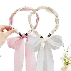 wowjimi カチューシャ 2点セット ヘア リボン 髪飾り 可愛い パール フラワー リボンカチューシャ 誕生日 入学式 発表会 結婚式 パーティー 旅行 写真撮影