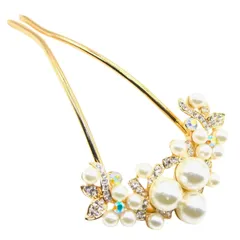 [Miaomyao] かんざし u字型 髪飾り 和装 浴衣 着物 パール ヘアコーム アンティーク ヘアアクセサリー ピンクゴールド