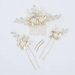 Haodeliy 髪飾り ヘアアクセサリー コーム Uピン 5点セット 木の葉 花モチーフ 花嫁 かんざし ヘッドドレス 手作り ウェディングヘッドドレス 髪飾り フラワー 結婚式 披露宴 二次会 発表会 卒業式 入学式 パーティー 和装用髪飾り ヘアアクセサ