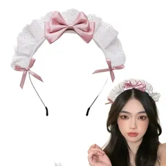 LOHGOU ロリータカチューシャ ヘッドバンド 髪飾り リボンレースヘッドバンド ロールプレイ 萌え系 lolita 可愛いメイドカフェ (ピンク, カウント)