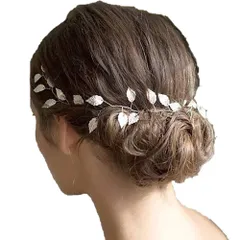 【J's select】リーフ ウェディング 花嫁 髪飾り ヘッド ドレス 披露宴 結婚式 二次会 和装 パーティーに (シルバー)