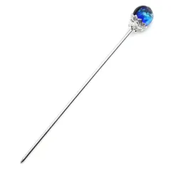 Sea drop かんざし 簪 光る ホタルガラス とんぼ玉 ヨナグニブルー 14mm 蓄光 シルバー 一本挿し 髪飾り 和風 浴衣 着物 和装 ヘアアクセサリー [287ht-s]