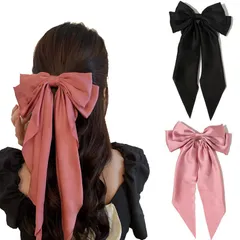 Rzilmer バレッタクリップ 髪飾り ヘアーアクセサリー リボン お姫様 お茶会 婚式 和装 卒業式 髪留め 人気 ビッグ リボン ピンク+ブラック