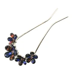 [Miaomyao] かんざし u字型 髪飾り 和装 浴衣 着物 アンティーク 梅 花 ヘアアクセサリー (ネイビーブルー＆パープル)