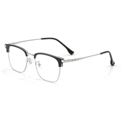 [FEISEDY] ブルーライトカットメガネ メンズ 伊達メガネ ハーフリム メガネ 超軽量 クリアレンズ 度なし スクエア サーモント型 PCメガネ クラシック おしゃれ レディース 男女兼用 ブラックシルバー B1271