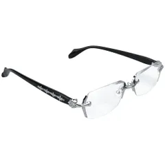 スタイリッシュ伊達メガネ リムレス クリアレンズ 十字架装飾 男女兼用 軽量 ノンストレス (シルバー&ブラック)