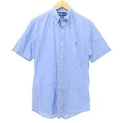 ラルフローレン RALPH LAUREN 国内正規 ボタンダウン シャツ 半袖 ギンガムチェック ホース 刺繍 カスタムフィット M 青 ブルー ■GY54 A0123