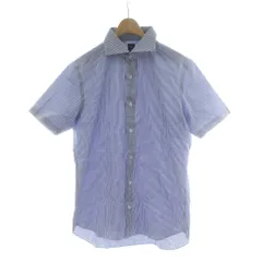 ビームスエフ BEAMS F シャツ M 青 ブルー ストライプ柄 半袖 前立て トップス /PP ■GY61