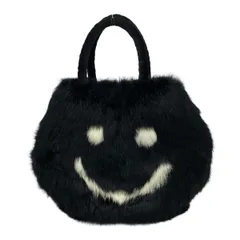 a-jolie(アジョリー) トートバッグ - 黒×白 スマイル コットン、ファー