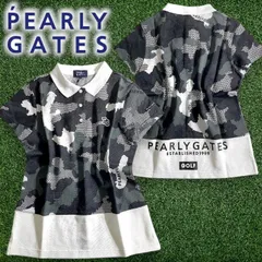 PEARLY GATES パーリーゲイツ ゴルフ 日本製 特殊ベア ドライ鹿の子 無地切替 カモフラ柄 迷彩柄 ストレッチ 半袖 ポロシャツ ゴルフウェア レディース 055-2160512 定価2万 ブラック ホワイト  ▲023▼50731w04