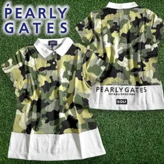 PEARLY GATES パーリーゲイツ ゴルフ 日本製 特殊ベア ドライ鹿の子 無地切替 カモフラ柄 迷彩柄 ストレッチ 半袖 ポロシャツ ゴルフウェア レディース 055-2160512 定価2万 ミックスグリーン ホワイト ▲023▼50731w05