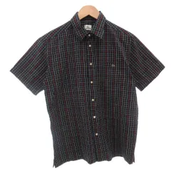 ラコステ LACOSTE シャツ カジュアル シアサッカー 3 紺 ネイビー チェック柄 半袖 /FF ■ECT