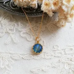 ヴィンテージガラス　ブルードラゴンブレス　ガラスストーン　ネックレス・ペンダント　/　8ｍｍ　/　ゴールドトーン