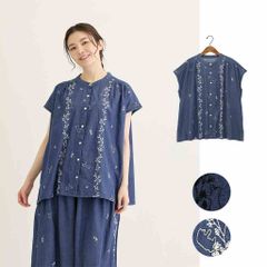 美品】marble SUD 刺繍 ストライプ 柄入り ブラウンブルーグリーン系 