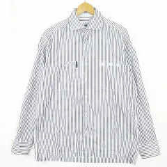 SIMPLE LIFE ワイドカラー シャツ 長袖 M ストライプ ホワイト/ブラック 2sa6582