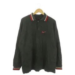 ナイキ NIKE ゴルフウェア ポロシャツ L グレー 長袖 ライン ロゴ /AO9 ■GY99