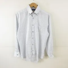 SHIRT HOUSE ワイシャツ 長袖 ボタンダウン チェック 白 L 84 *T585