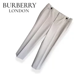 BURBERRY LONDON バーバリーロンドン センタープレス テーパードパンツ レディース 38 M ベージュ 三陽商会 日本製 スラックス チノパン ロゴ刻印ボタン ストレッチ 美脚 綺麗め オフィス ビジネス 1080KZ