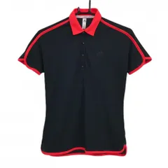 【美品】アディダス 半袖ポロシャツ 黒×レッド系 フレンチスリーブ ロゴ  レディース M ゴルフウェア adidas