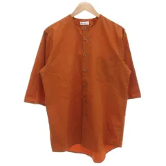 ヴァン ヒューゼン VAN HEUSEN ヴィンテージ 白タグ 90s ロングシャツ 七分袖 ノーカラー L オレンジ /GV