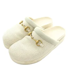 グッチ GUCCI ホースビット パンチング グローブレザー スリッパ サンダル 厚底 ゴールド金具 8 27㎝ 白 ホワイト 496873 /XZ ■GY18