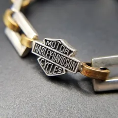 Harley Davidson Motor Cycles ボックスチェーン 925 シルバー ヴィンテージ ブレスレット 銀 2トーン バイカー 重厚感 Y26-J