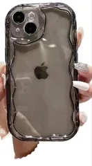 ★iphone15 ケース クリア 可愛い iphone15 クリアケース スマホケース iphone 15 用 透明 ウェーブ ソフト シリコンフレーム 薄型 軽量 黄変防止 クリアブラック