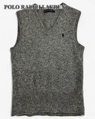POLO RALPH LAUREN ニットベスト L グレー Vネック 刺繍ロゴ スクール トラッド 春コーデ ユニセックス