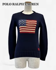 POLO Ralph Lauren 星条旗ニット キッズ140 ネイビー コットン セーター 星条旗柄 RL刺繍 ポロ ラルフローレン