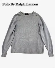 POLO by Ralph Lauren コットンニット M セーター グレー ワンポイント 刺繍ロゴ クルーネック ポロ バイ ラルフローレン