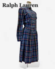 Ralph Lauren ラルフローレン 7 S相当 チェック柄 シャツワンピース 長袖 コットン100％ ベルト付き 東京スタイル