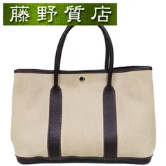 エルメス HERMES ガーデンパーティ PM 36 トワル × レザー □I刻印 2005年 茶 × ベージュ シルバー金具 8327 ガーデン パーティ サイズ ガーデンパーティー エルメスガーデンパーティ エルメスガーデンパーティー 中古 バッグ 